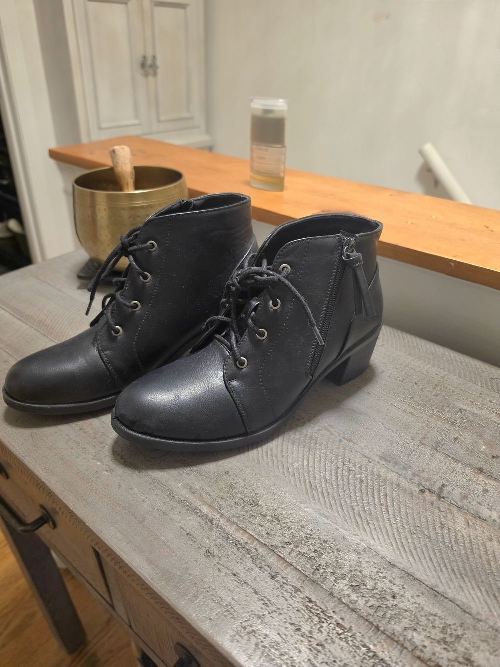 Easy Street Black Lace-Up Ankle Boots with Side Zip Detail